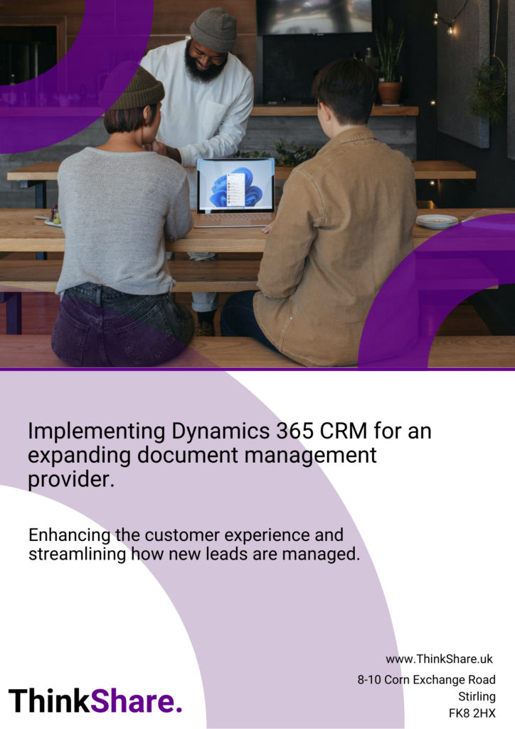 Dynamics CRM Case Study Cover - 3 people sitting at a desk with a laptop