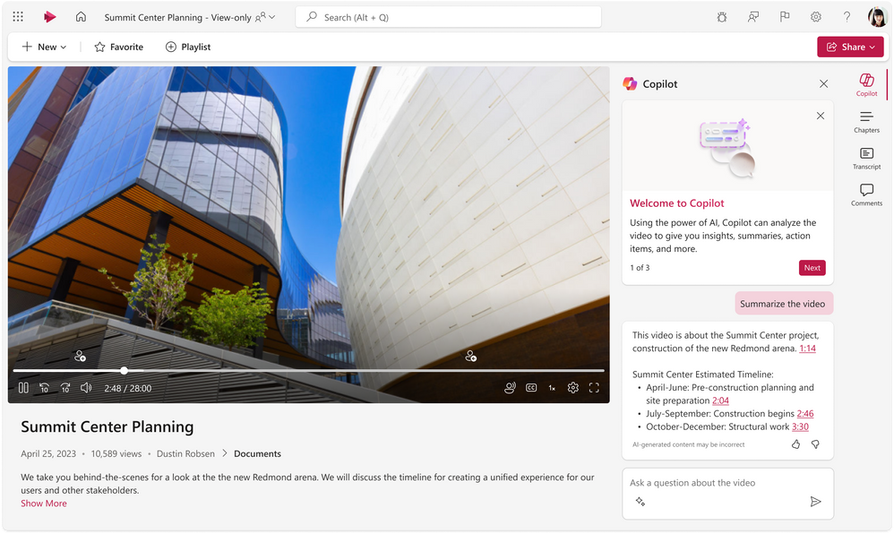 ThinkShare Insight Article - What's New in Microsoft 365 October - Screenshot of Stream in Copilot